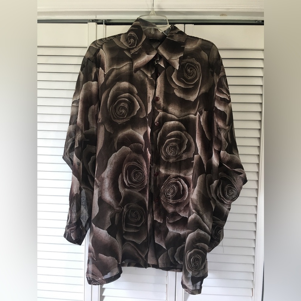 Rose Pattern Sheer Button Down - image 1